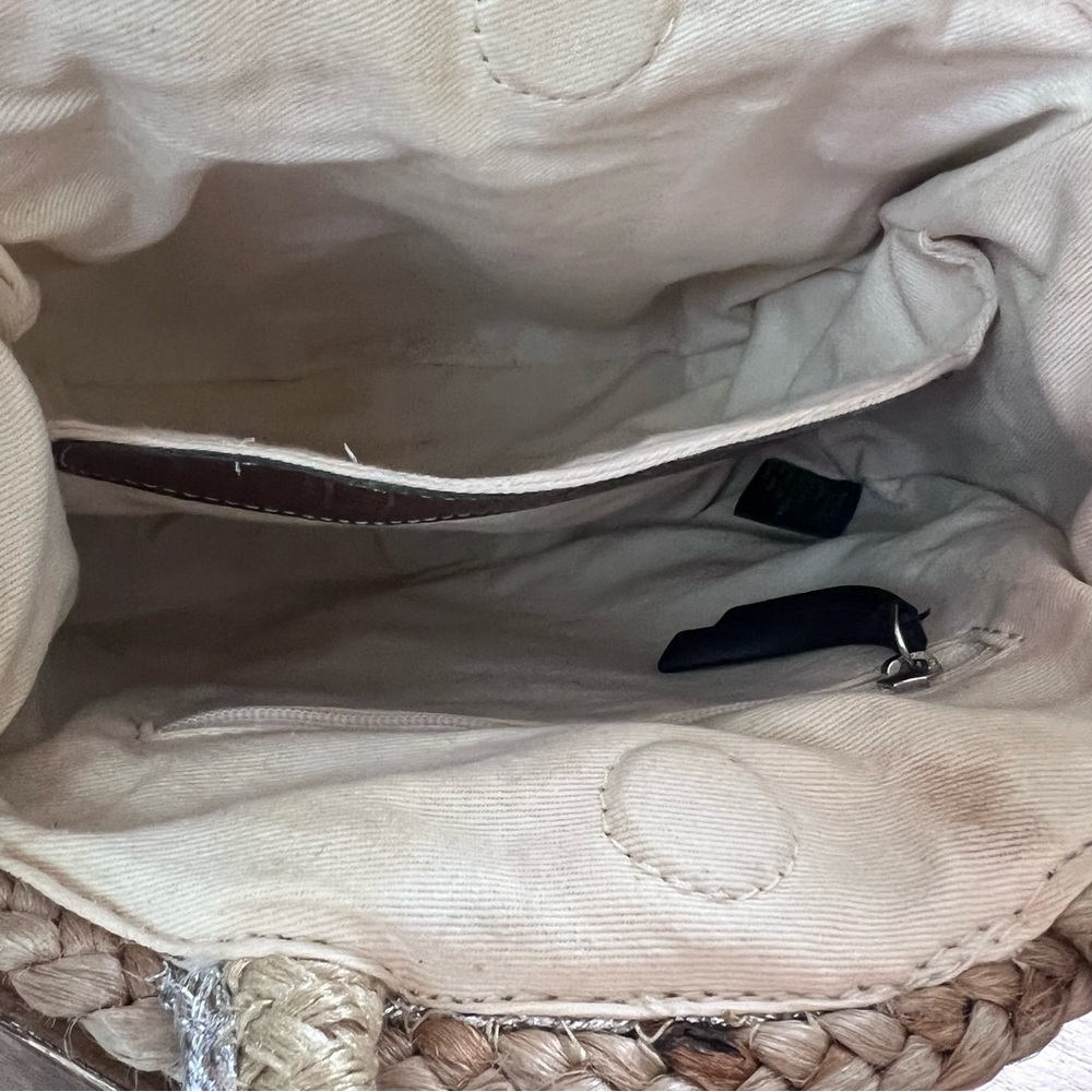 Sam Edelman Metallic Round Jute Shoulder Bag Rainbow Strap - Picture 6 of 15